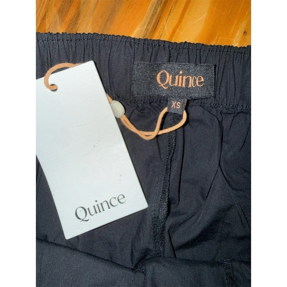 Quince 100% organic cotton poplin Pull-On Pants Womens XS Black Straight Elastic